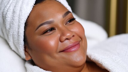 Woman smiling at camera in spa setting.