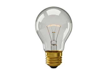 Classic incandescent light bulb isolated on transparent background, vintage Edison style lamp for retro design and energy concept