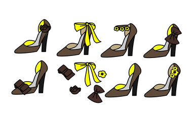 リボンと花の飾りがついたハイヒールのベクターイラスト