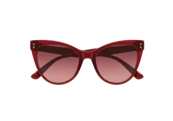 Elegant red cat eye sunglasses isolated on transparent background, fashionable eyewear with retro style for sun protection and summer accessory