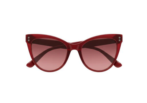 Elegant red cat eye sunglasses isolated on transparent background, fashionable eyewear with retro style for sun protection and summer accessory