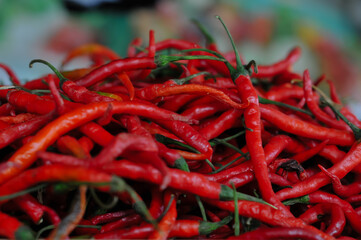 pile of fresh red chilies in the minimarket,