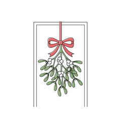 Mistletoe hanging in doorway with red bow – isolated on white