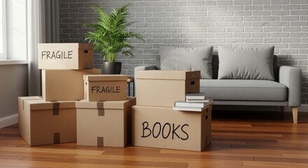 Moving day excitement with packed boxes ready for a fresh start in a new home, symbolizing change and opportunity in a cozy interior space