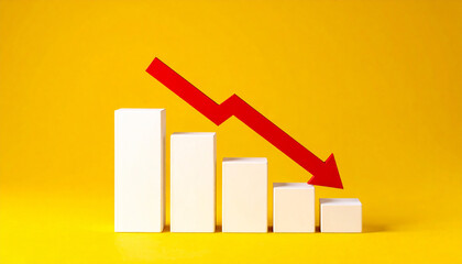 White graph showing declining red arrow, minimalist infographic design, business and financial risk