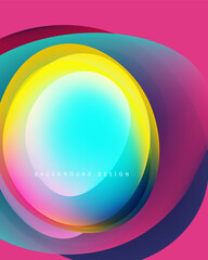 Obraz premium Abstract colorful circles overlap creating vibrant visual effect. Pink, yellow, blue hues blend smoothly. Modern design element.