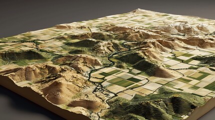 Aerial terraced farmland — green, ochre & brown for presentation backgrounds, maps and environmental reports