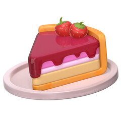 Cake strawberry slice 3D render