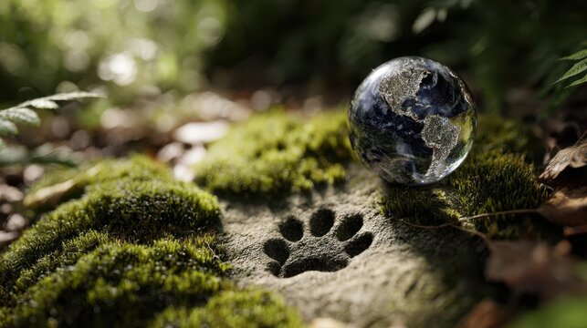 Earth and Paw Print on Moss