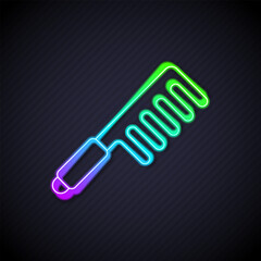 Glowing neon line Hairbrush icon isolated on black background. Comb hair sign. Barber symbol. Vector