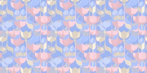 A whimsical floral pattern featuring pastel tulips in shades of pink and blue, perfect for spring-themed designs