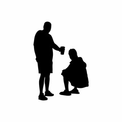 Counselor offering water to nervous patient silhouette isolated on white background