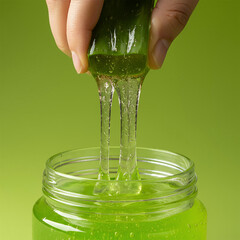 Hand squeezing thick glossy aloe vera gel , Natural juice aloe vera.
