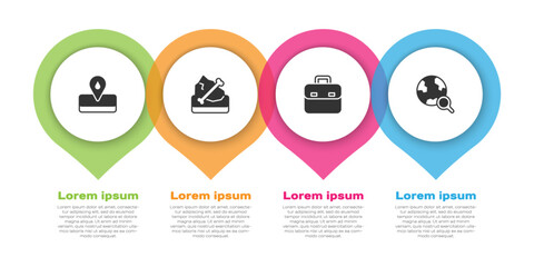 Set Oilfield, Archeology, Briefcase and Magnifying glass with globe. Business infographic template. Vector