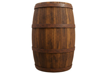 Isolated wooden barrel for storing wine or beer and aging liquors on a neutral backdrop