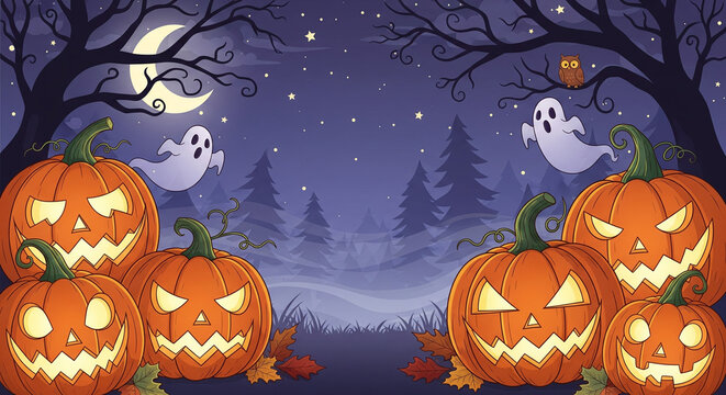 halloween background with pumpkins and bats