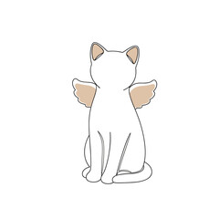 Memorial cat with angel wings symbolizing farewell to a beloved pet, isolated on white