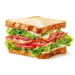 BLT Sandwich watercolor artwork, high-quality professional vector illustration isolated on a white background.