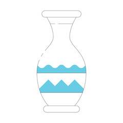 Outline of a vase with blue wave and mountain pattern details on a transparent background