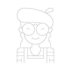 Outline Portrait of a Smiling Person Wearing Glasses and a Shirt Against a Transparent Background