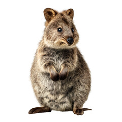 Fototapeta premium Quokka sitting upright with small paws visible, transparent background