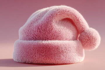Soft Pink Fluffy Santa Hat on Pink Surface pink Santa hat