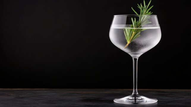 Elegant Gin and Tonic Cocktail with Rosemary Garnish on Dark Background, Refreshing Alcoholic Drink, Bar Concept, Copy Space