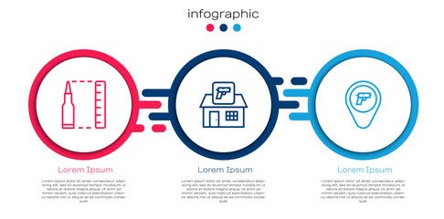 Set line Bullet, Hunting shop weapon and Location with. Business infographic template. Vector