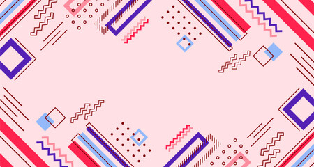 Abstract Geometric Frame with Colorful Shapes on Pink Background