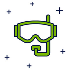 Filled outline Diving mask icon isolated on white background. Extreme sport. Diving underwater equipment. Vector