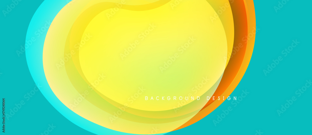 Wall mural abstract flowing layers, vibrant colors. yellow, orange, turquoise create dynamic visual effect. mod