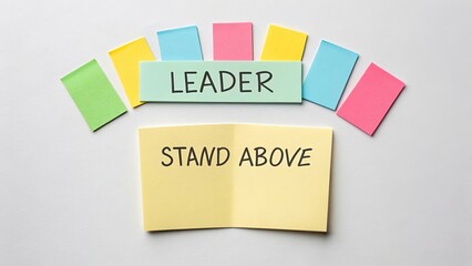 Sticky notes with the words Leader and Stand Above