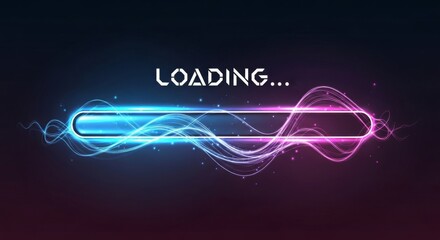 Dynamic digital loading bar with vibrant neon energy flow, perfect for tech interfaces and futuristic concepts.