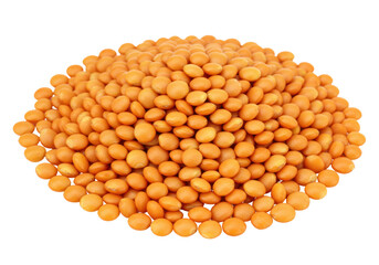 Pile of red lentils isolated on transparent background, healthy vegan protein source for soups and stews, nutritious legume