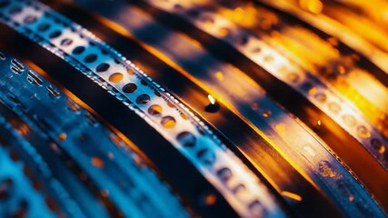 Vintage film reels creating abstract warm and cool glowing texture