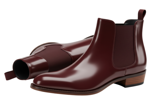 Isolated burgundy leather Chelsea boots, luxurious footwear for sophisticated fashion style
