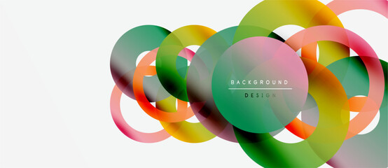 Abstract colorful circles overlap, creating dynamic visual effect. Modern design elements suggest fluidity, energy, innovation.