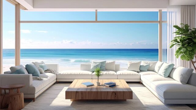 Relaxing Ocean View from Luxury Living Room &ndash; Seamless Loop Background