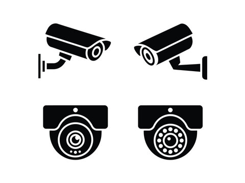 Set of four black and white security camera icons for scalable vector graphics and eps files silhouette
