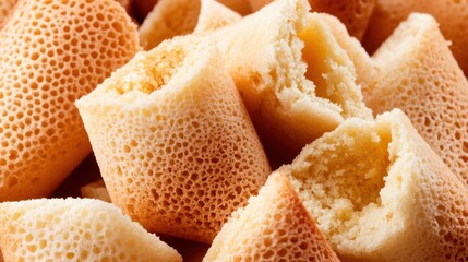 Close-up of Broken Cornbread Pieces, Texture and Detail of Baked Goods, Rustic and Homemade, Yellow and Golden Brown, Food Photography
