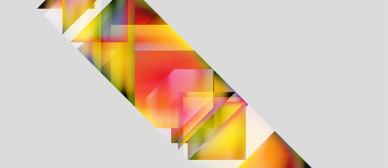 Fototapeta premium Abstract geometric shapes overlap, creating vibrant color gradients. Composition features diagonal lines, warm tones dominate. Minimalist design.