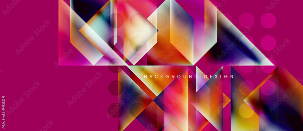 Wall mural abstract geometric design. vibrant triangles overlap, creating colorful gradients. pink background f