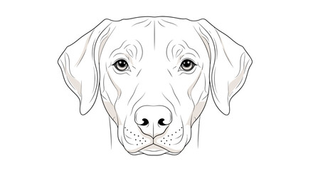 A detailed line art illustration of a dog's head, facing forward, with attentive eyes.