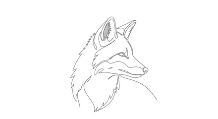 Line art illustration of a fox head in profile, with detailed fur and facial features.