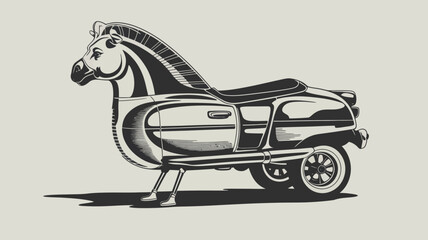 Illustration of a horse shaped vehicle with car body and wheels on a light background
