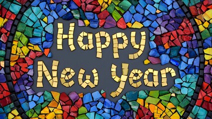 Obraz premium Happy new year greeting card with colorful mosaic background