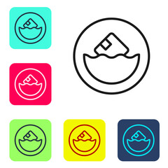 Obraz premium Black line Carton cardboard box icon isolated on white background. Box, package, parcel sign. Delivery and packaging. Set icons in color square buttons. Vector