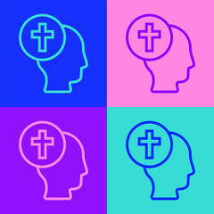 Pop art line Priest icon isolated on color background. Vector