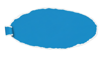 Blank blue torn paper with a ripped edge, oval shape for text or design. Isolated on transparent background, png