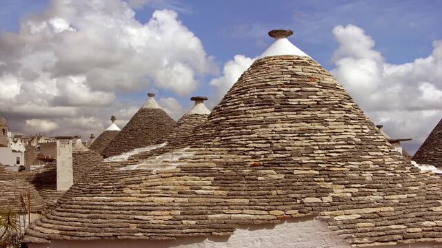 Trullo of Alberobello. A trullo is a traditional Apulian dry stone hut with a conical roof. Puglia, Italy 